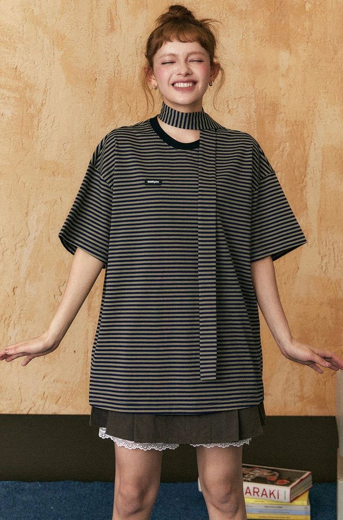 EZEK&STUDIO Casual Retro Striped Short Sleeve T-Shirt