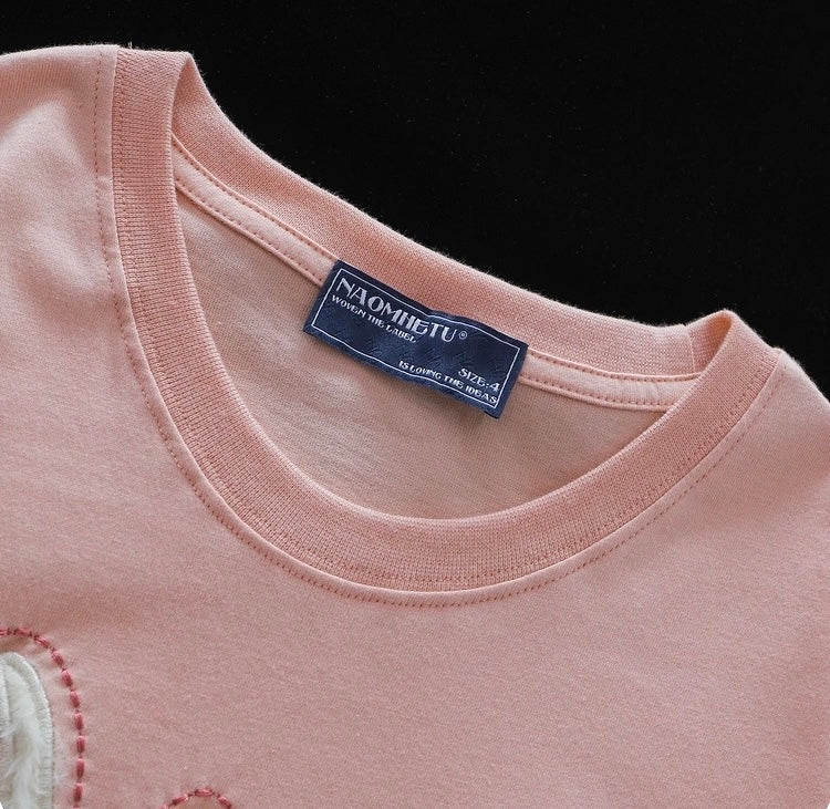 Konggeins Korean cat embroidery short sleeve T-shirt