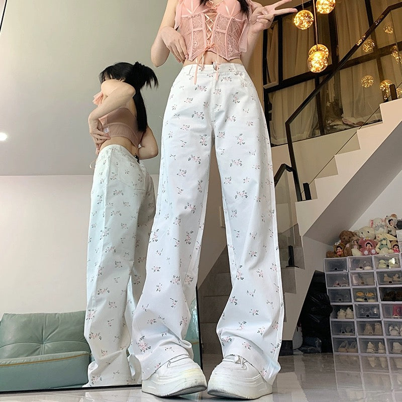Konggeins Korean floral college pants