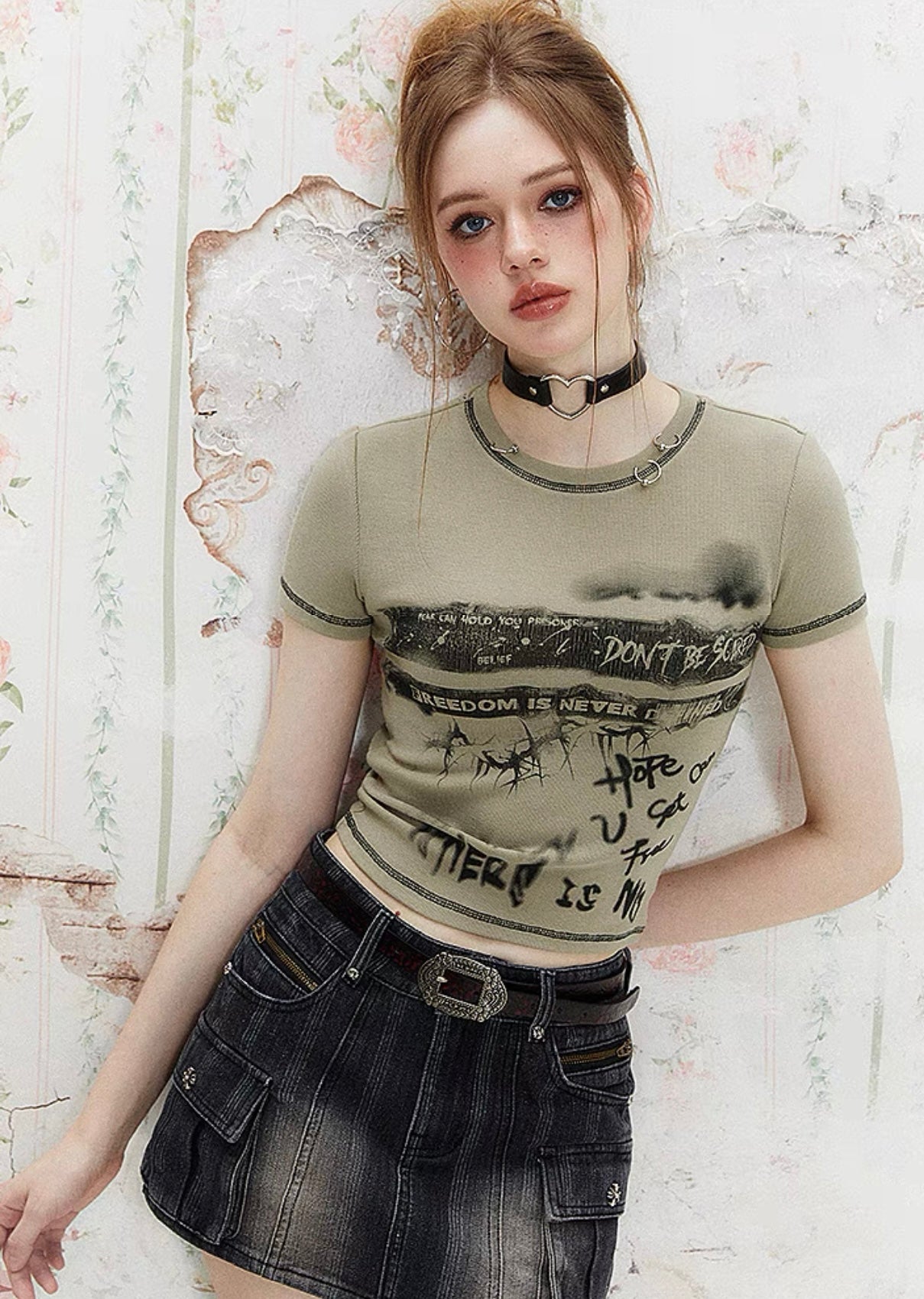 I'M ONE American Retro Graffiti Print Short Sleeve T-Shirt