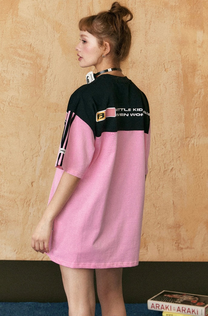 EZEK&STUDIO Stitched contrast color short sleeve T-shirt