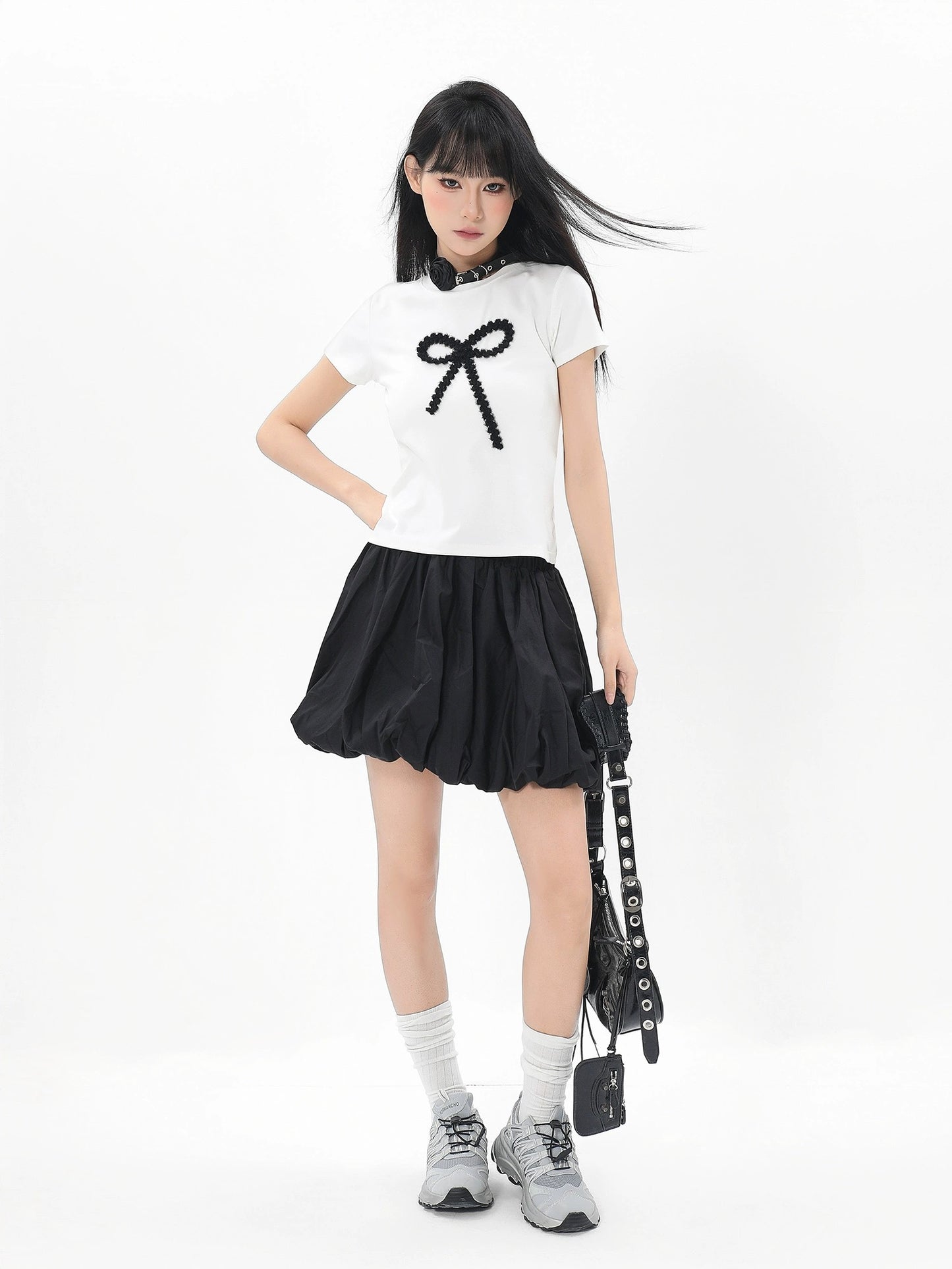 ARCG アメリカン ホワイト リボン半袖 T シャツ