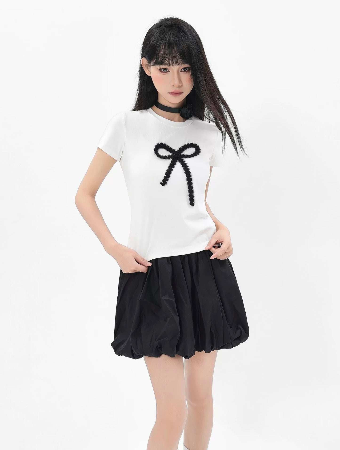 ARCG アメリカン ホワイト リボン半袖 T シャツ