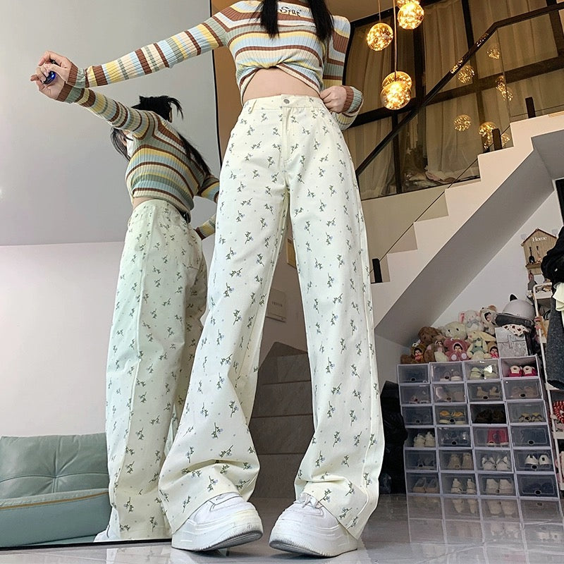 Konggeins Korean floral casual pants