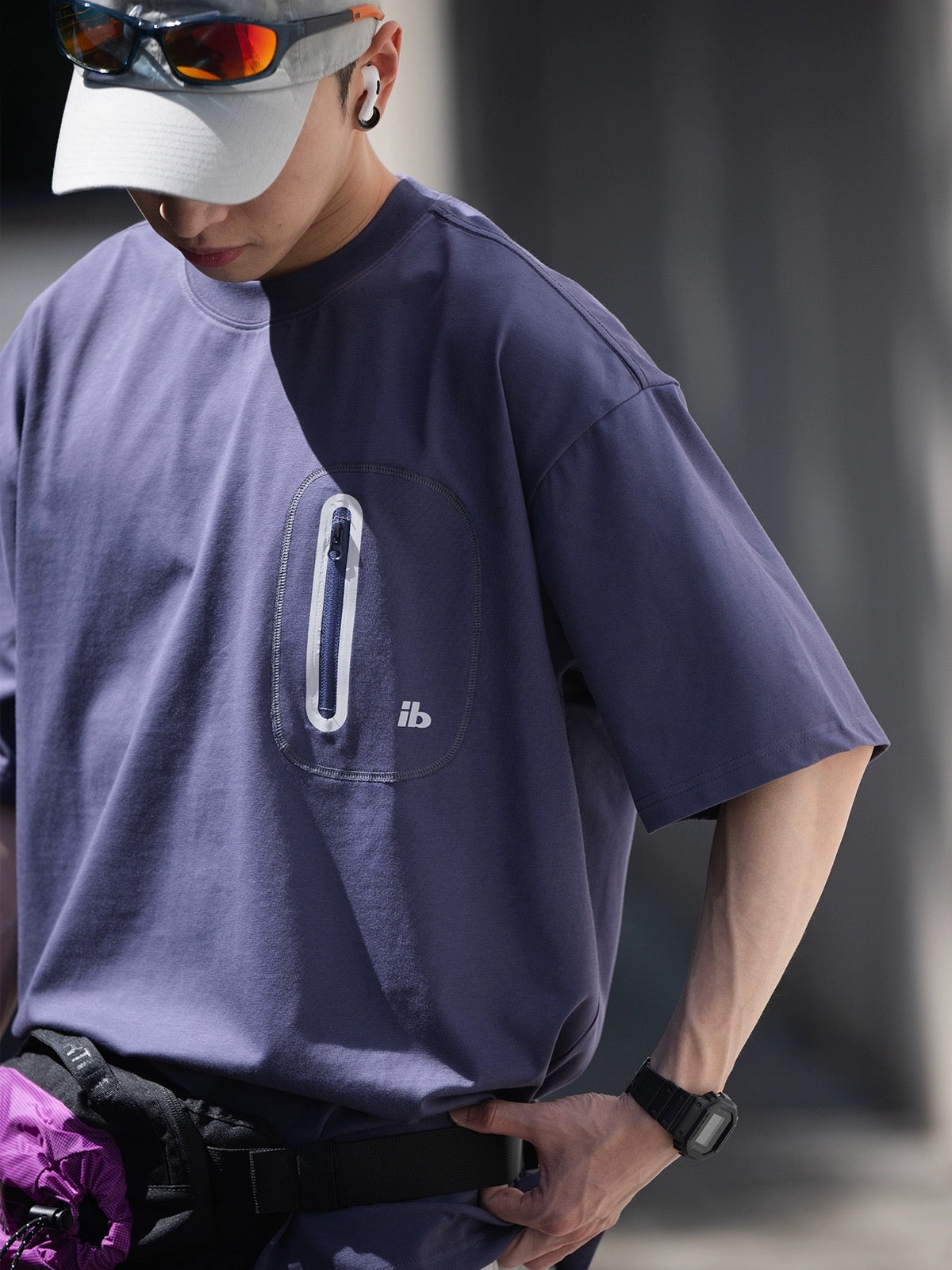 ジッパーポケット ラウンドネック 半袖 Tシャツ