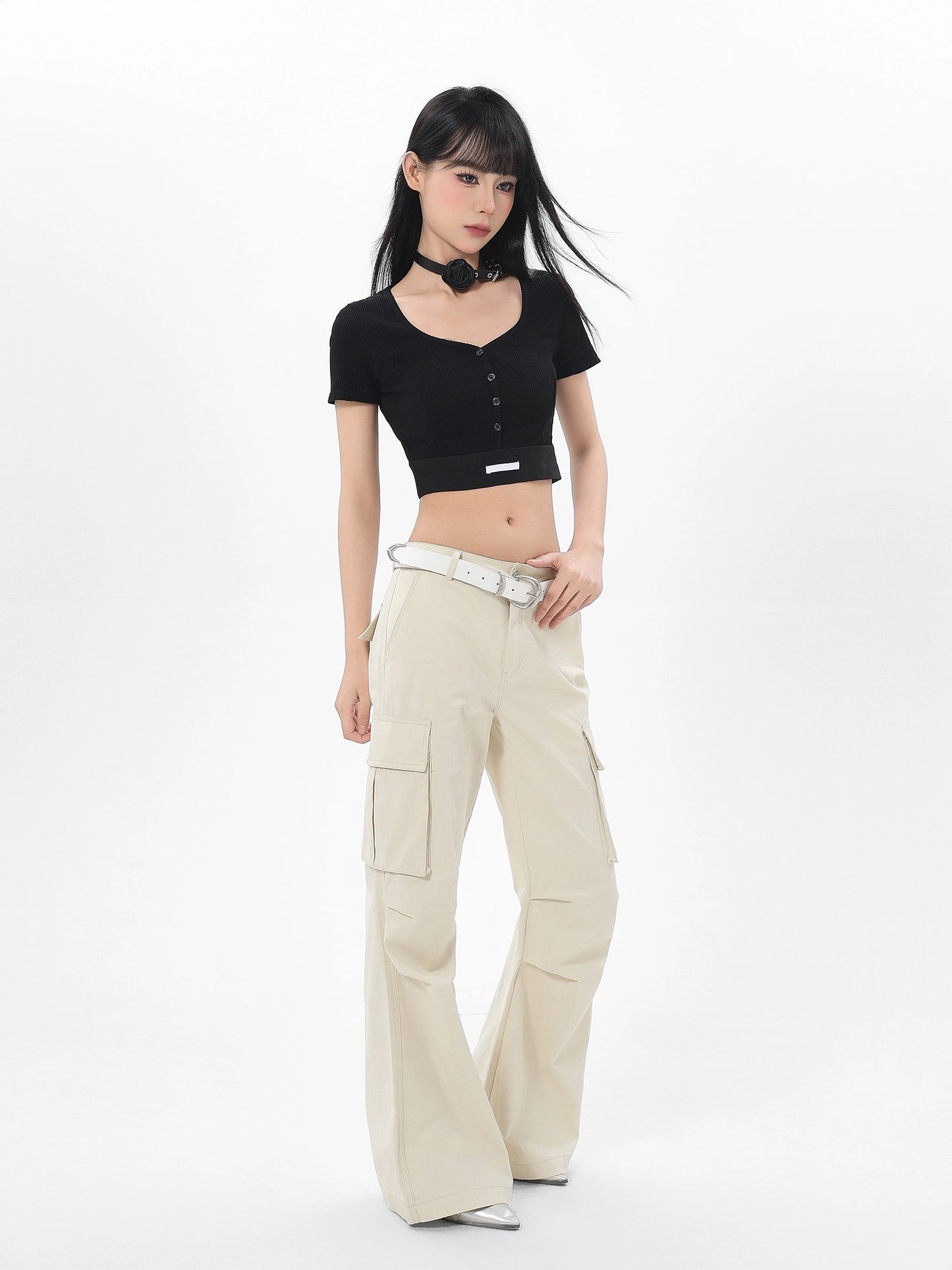 ARCG アメリカン ブラック Vネックスリムショート半袖 Tシャツ