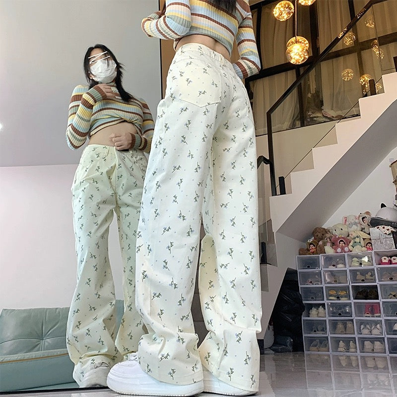 Konggeins Korean floral casual pants
