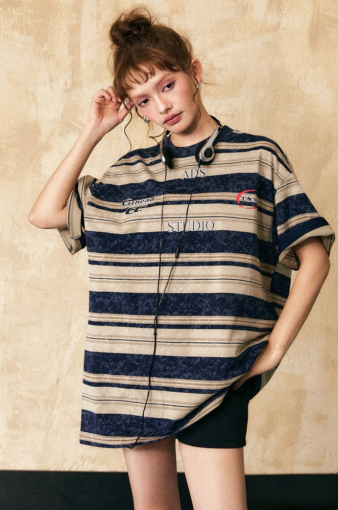 EZEK&STUDIO American retro striped short sleeve T-shirt