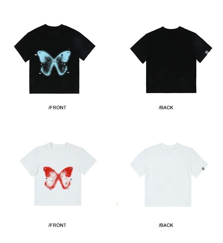 EZEK&STUDIO Butterfly print short sleeve T-shirt