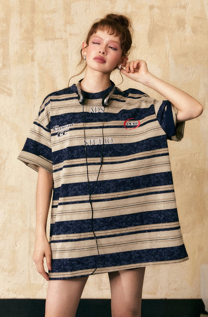 EZEK&STUDIO American retro striped short sleeve T-shirt