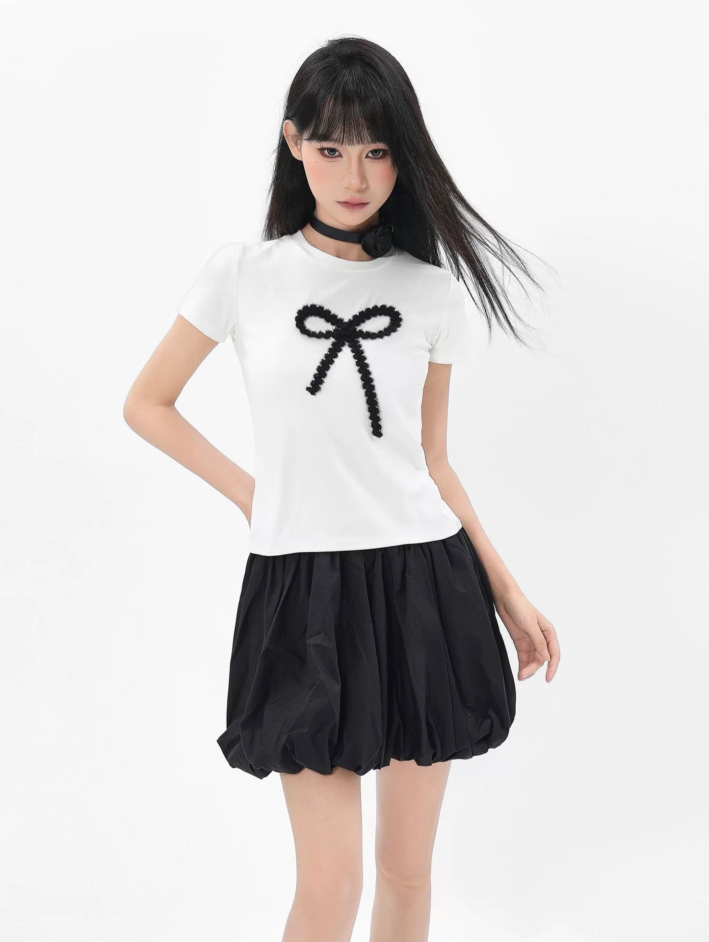ARCG アメリカン ホワイト リボン半袖 T シャツ