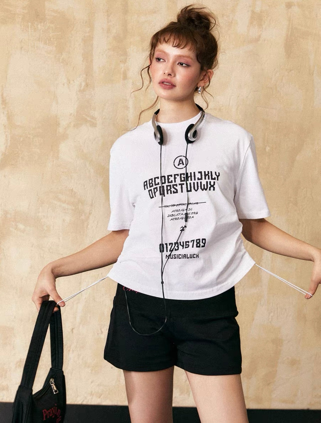 EZEK&STUDIO American Retro White Print Short Sleeve T-shirt