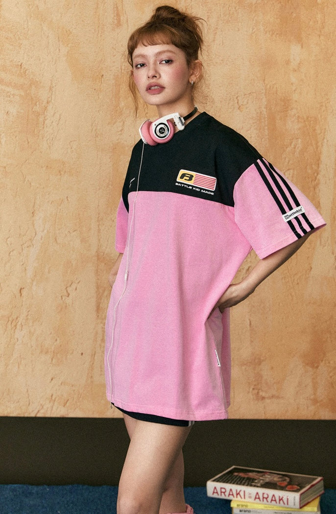 EZEK&STUDIO Stitched contrast color short sleeve T-shirt