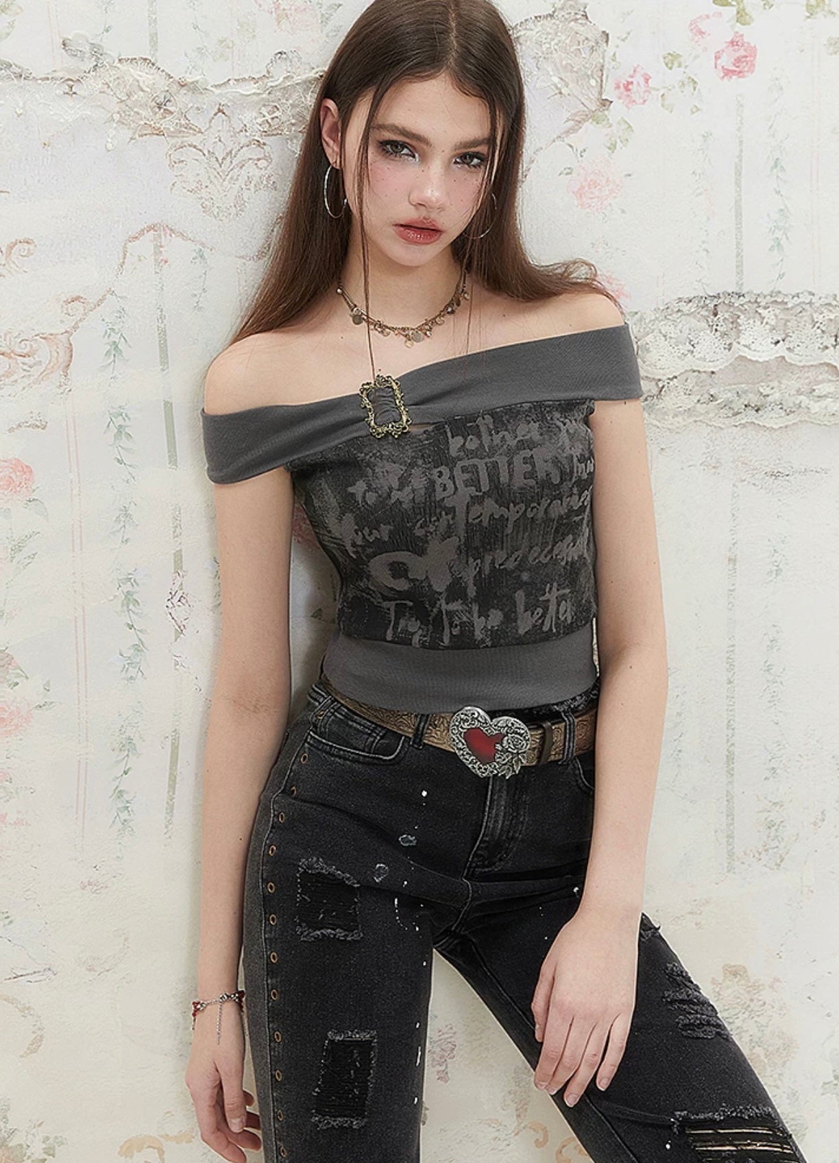 I'M ONE American retro one shoulder short sleeve T-shirt