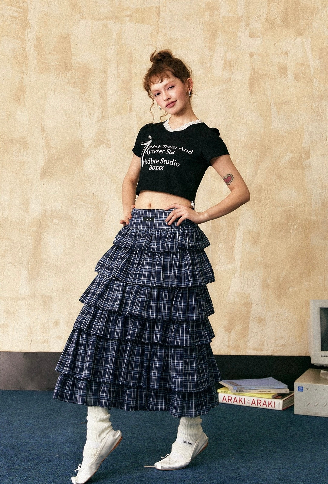 EZEK&STUDIO Blue plaid casual long skirt