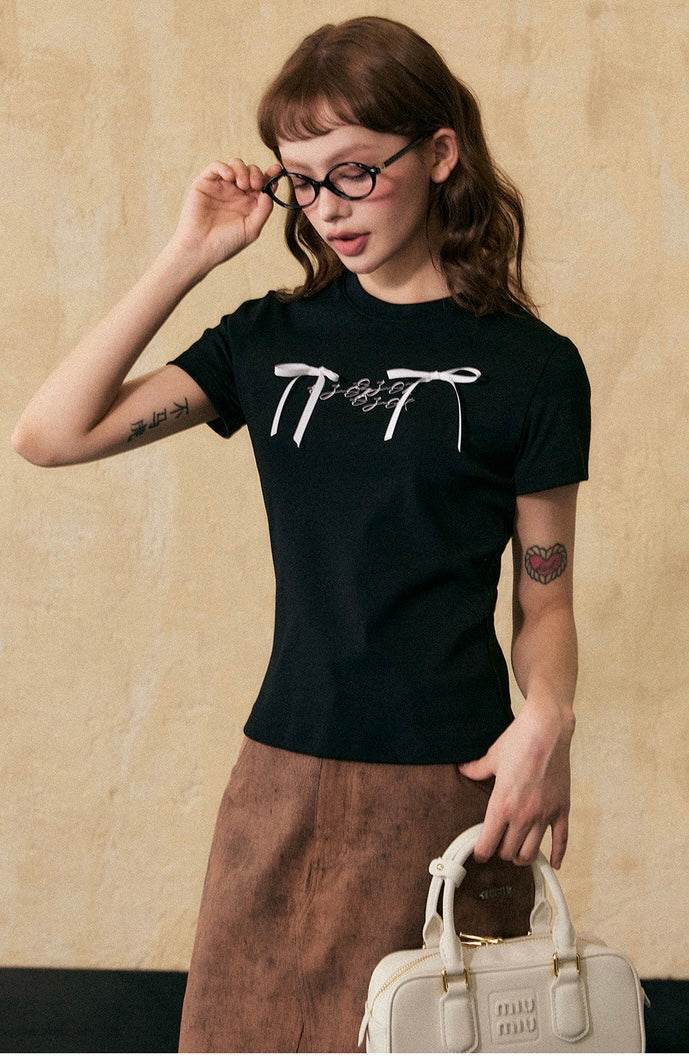 EZEK&STUDIO Ribbon short sleeve T-shirt