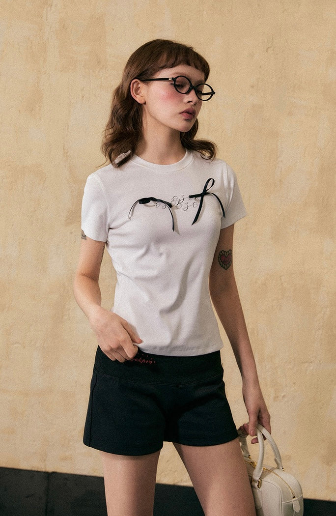 EZEK&STUDIO Ribbon short sleeve T-shirt