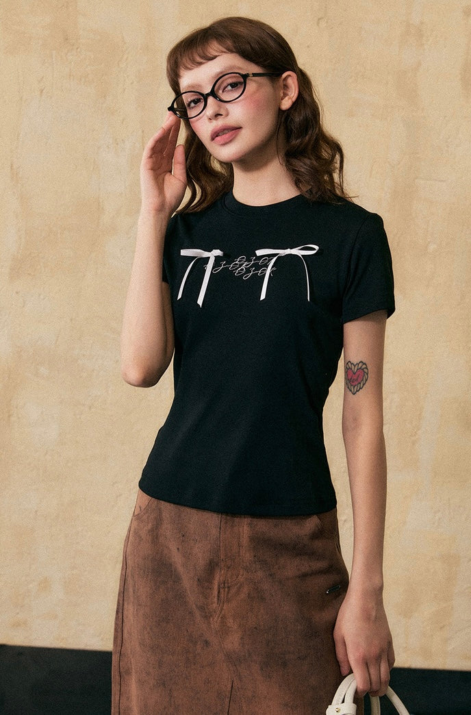 EZEK&STUDIO Ribbon short sleeve T-shirt