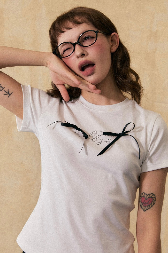 EZEK&STUDIO Ribbon short sleeve T-shirt