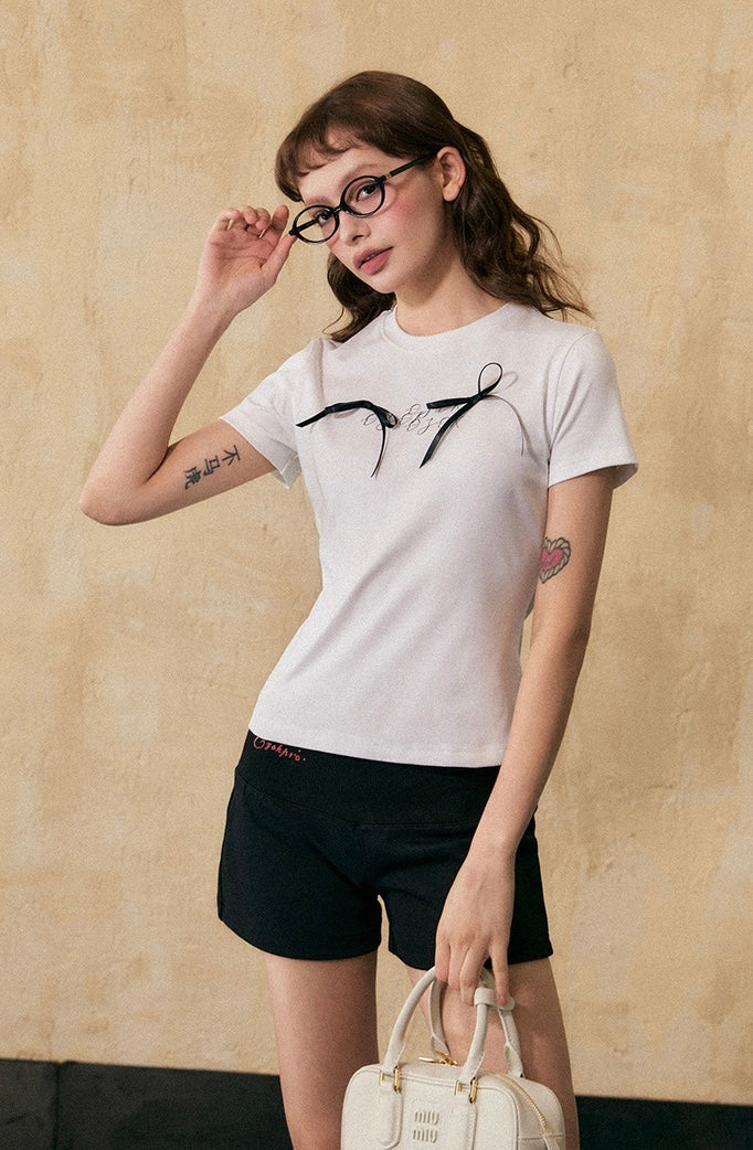 EZEK&STUDIO Ribbon short sleeve T-shirt