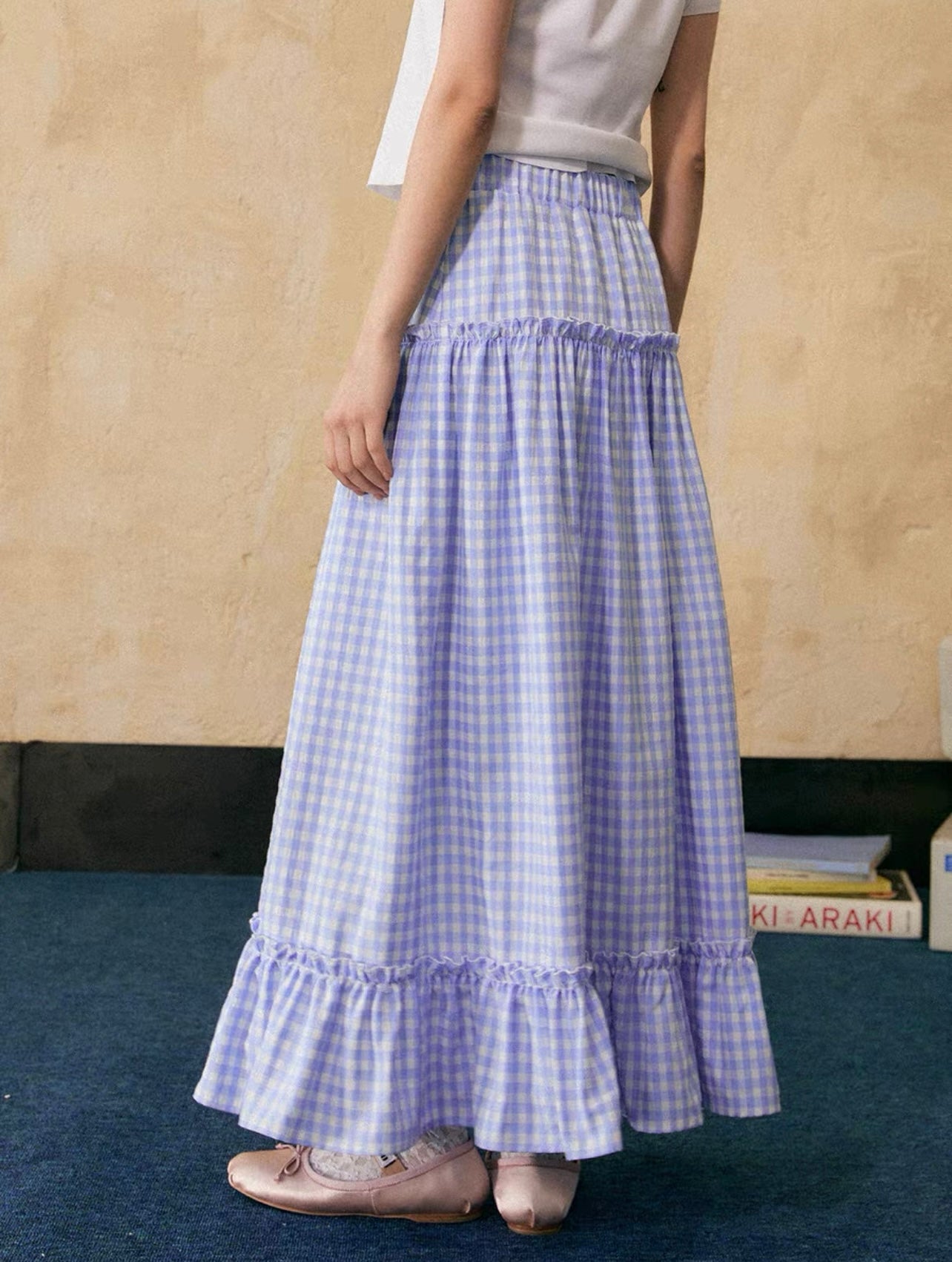 EZEK&STUDIO Plaid Blue long skirt