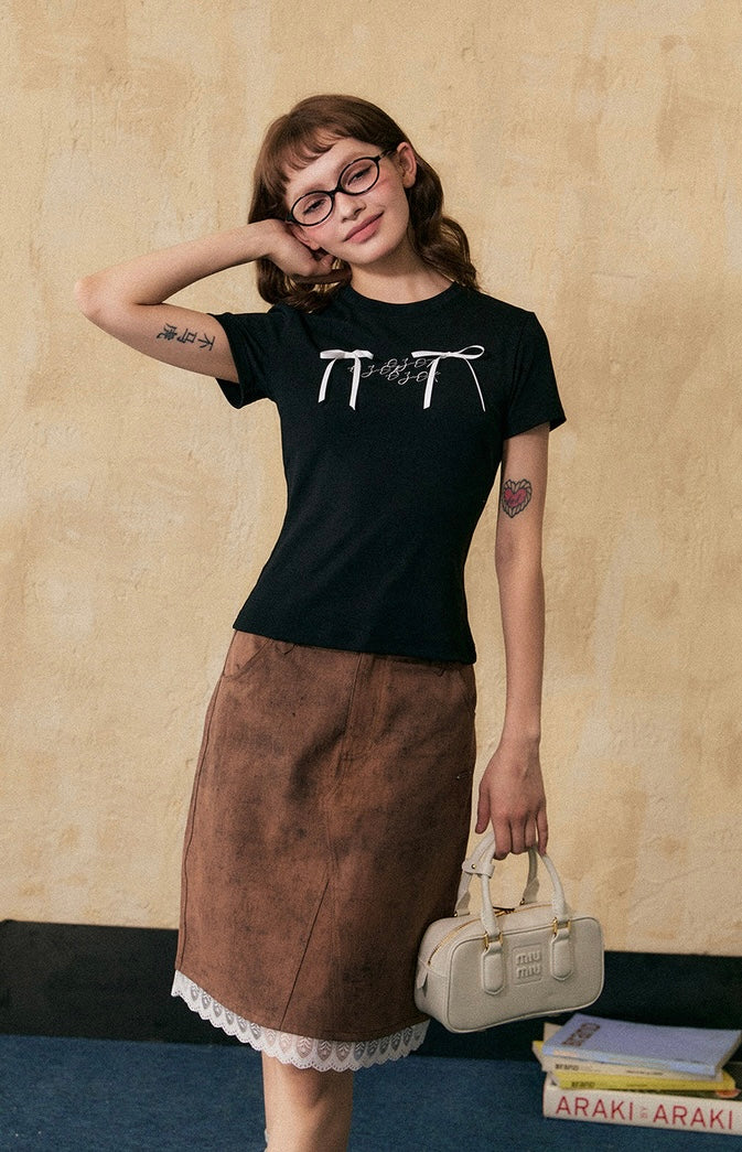 EZEK&STUDIO Ribbon short sleeve T-shirt