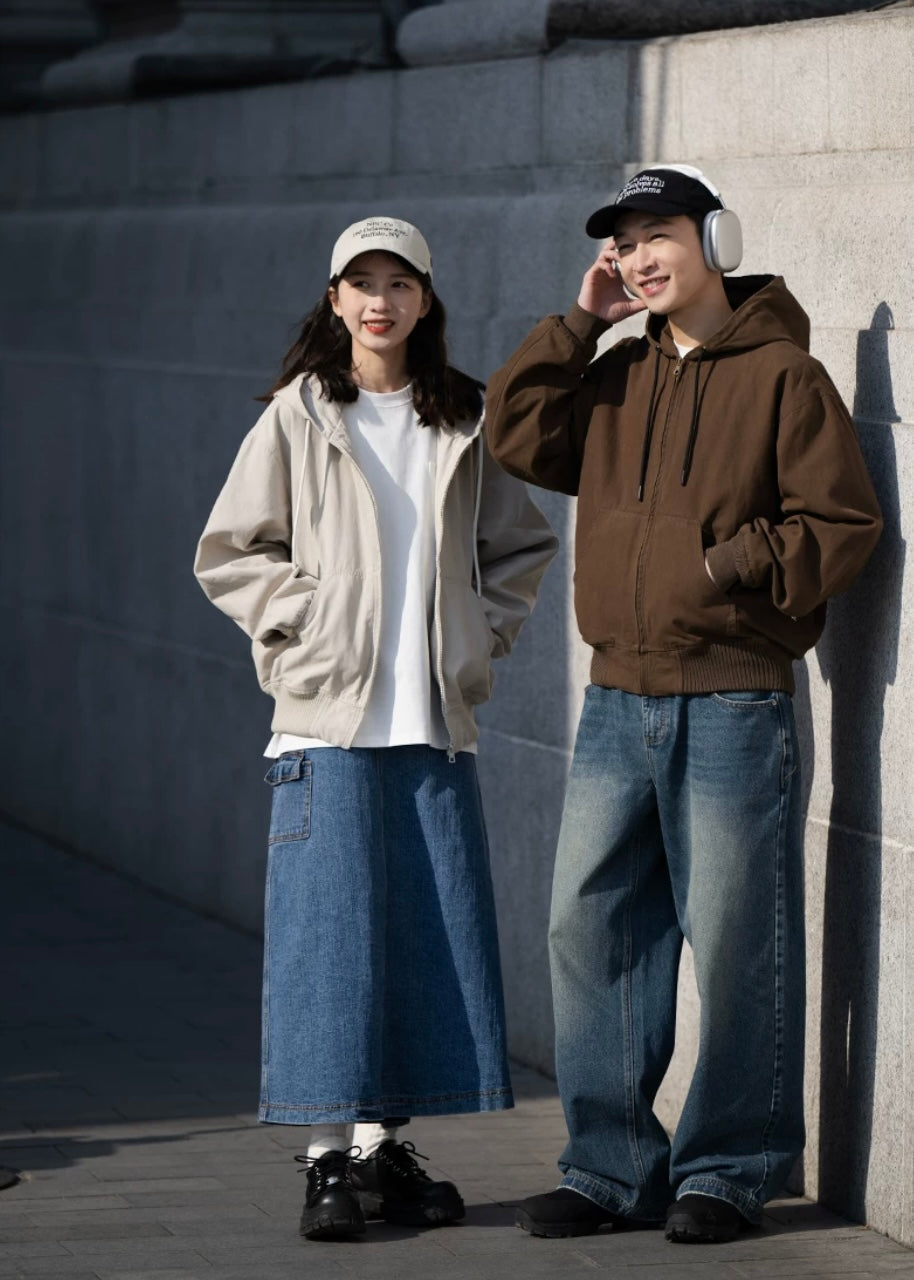 BELLKENIDE Cotton Wash Cargo Casual Loose Hooded Jacket