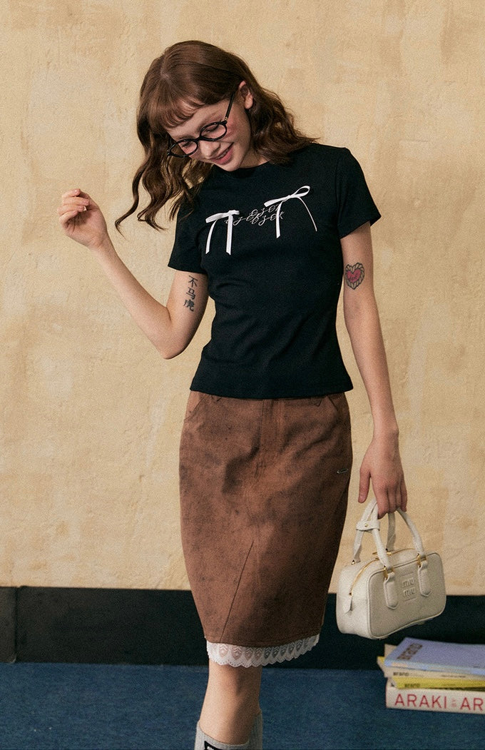 EZEK&STUDIO Ribbon short sleeve T-shirt