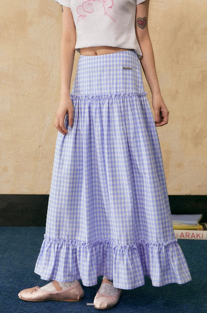 EZEK&STUDIO Plaid Blue long skirt