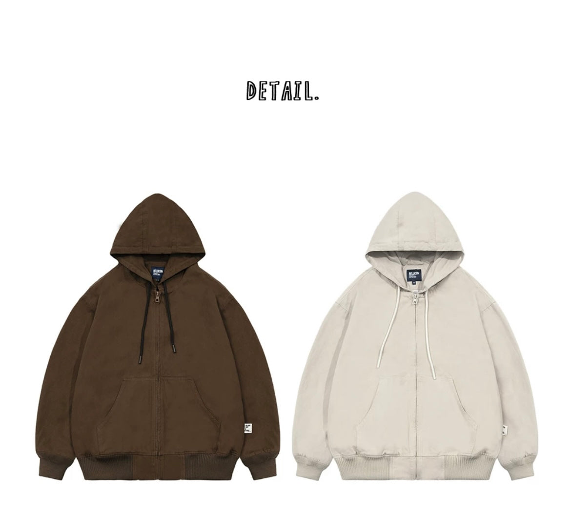 BELLKENIDE Cotton Wash Cargo Casual Loose Hooded Jacket