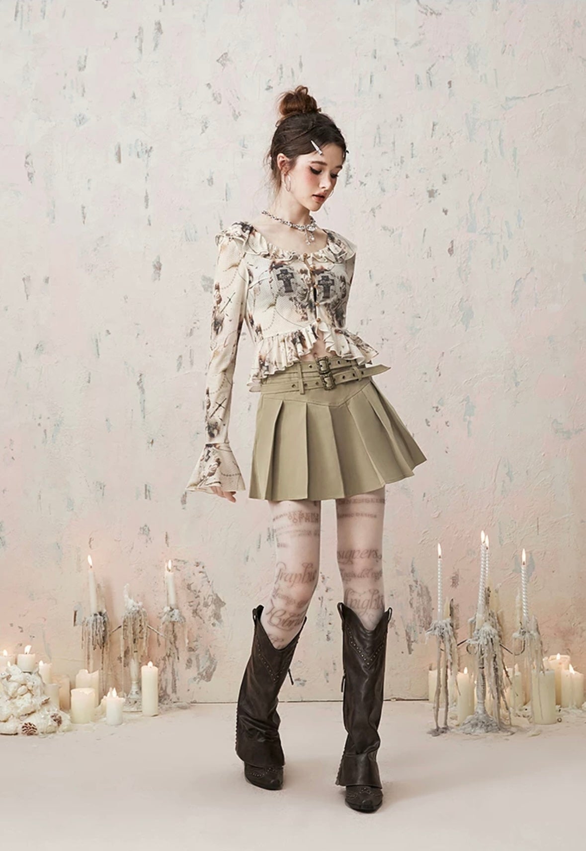 I'M ONE Retro Gothic Style Short Chiffon Shirt