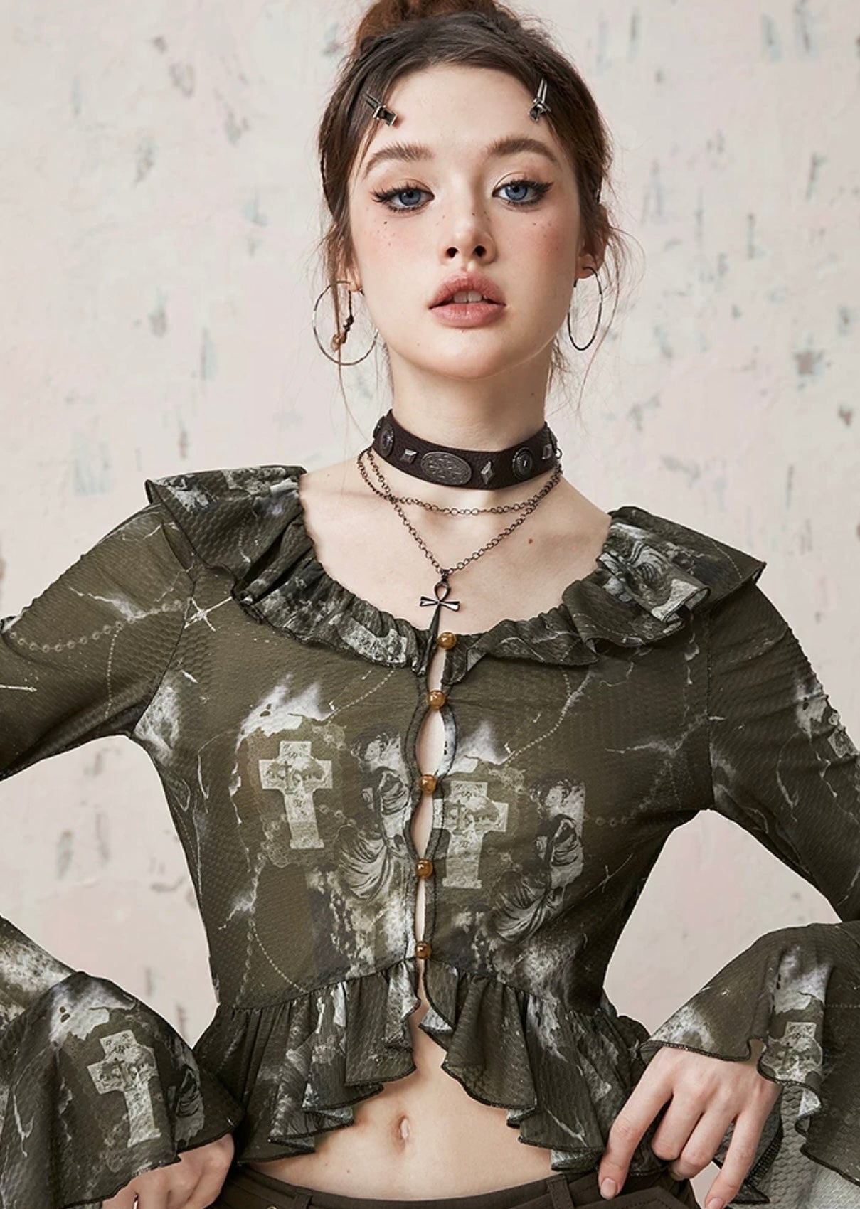 I'M ONE Retro Gothic Style Short Chiffon Shirt