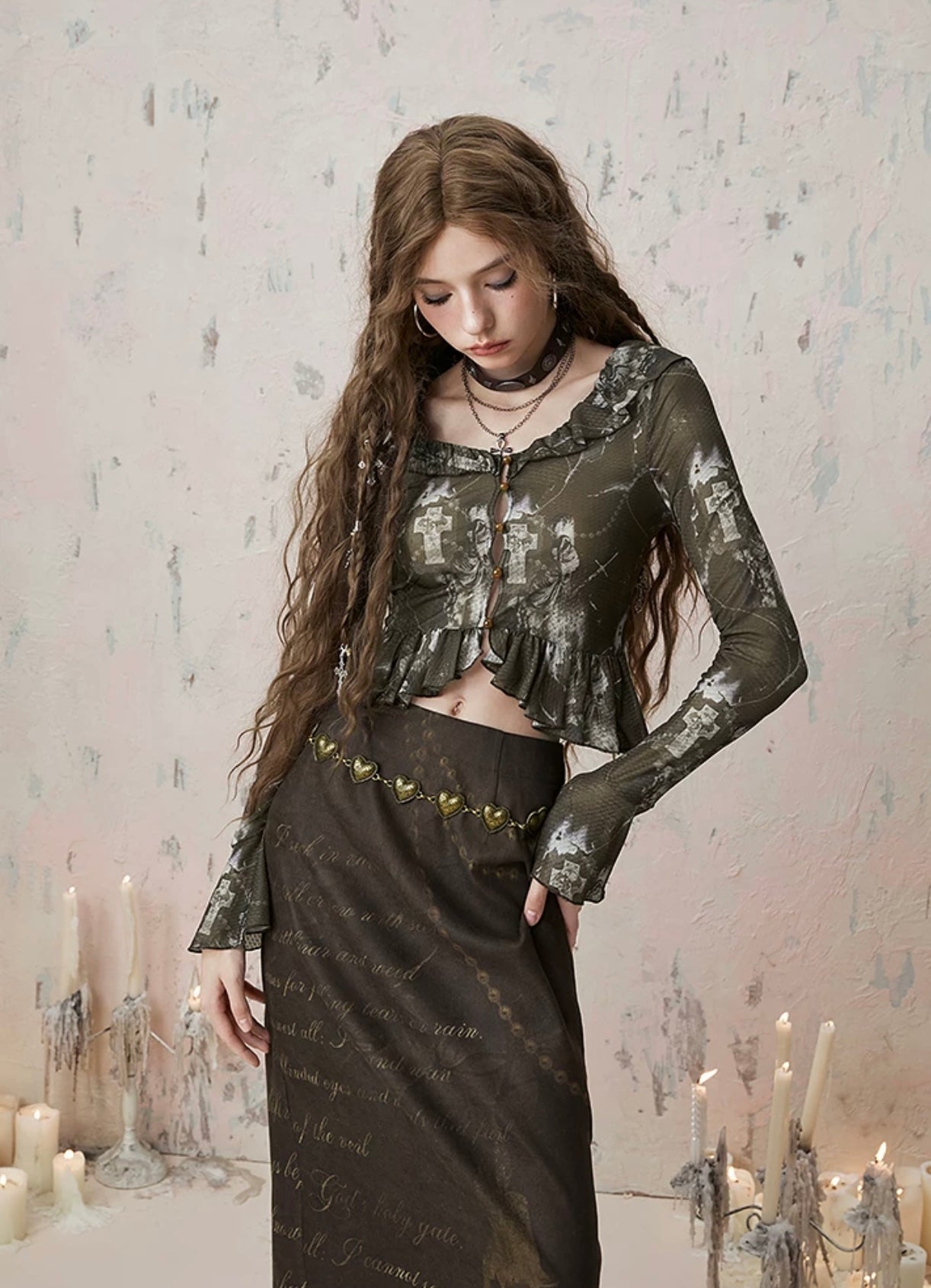 I'M ONE Retro Gothic Style Short Chiffon Shirt