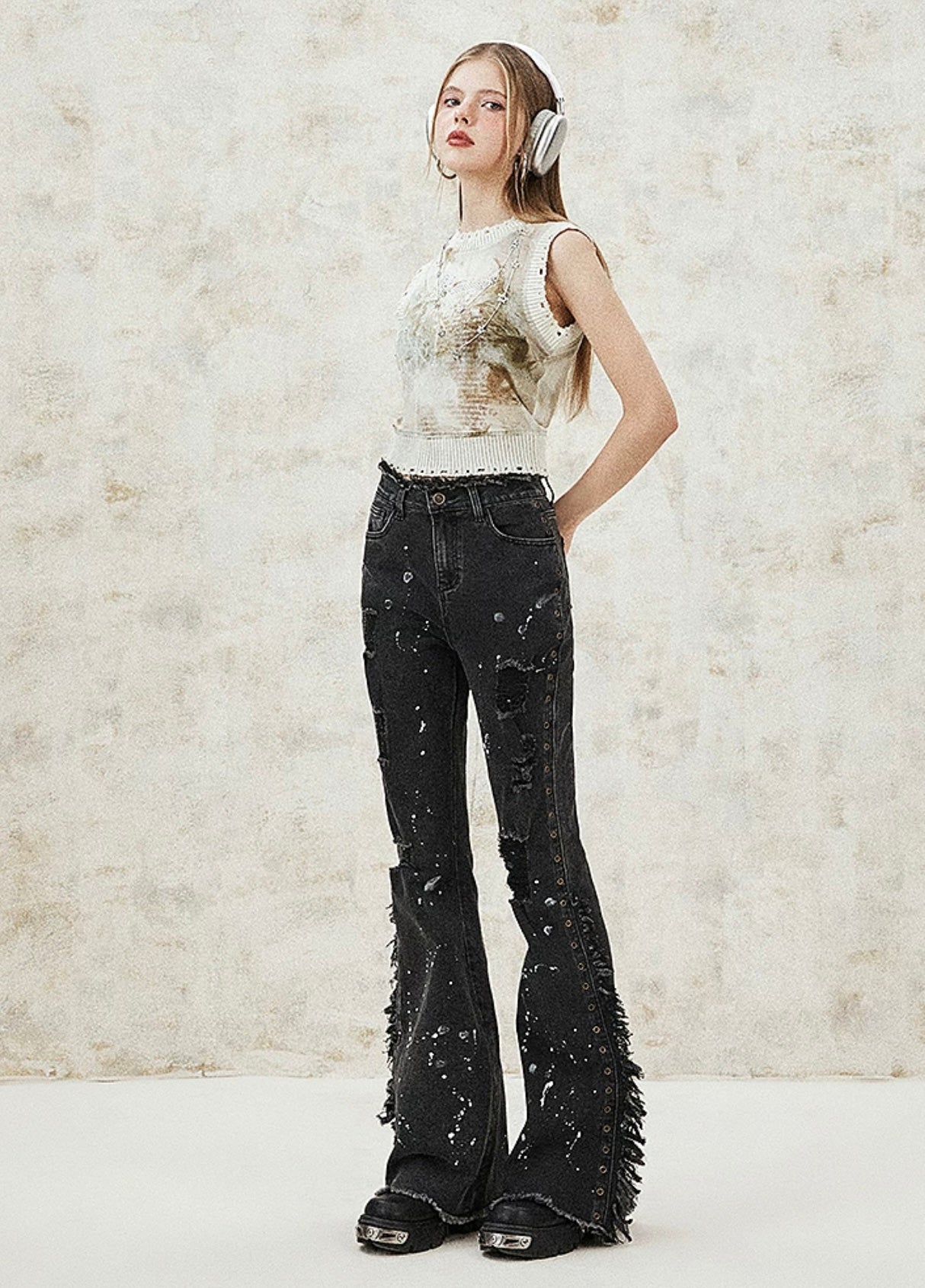 I'M ONE rock hottie splash in clip lip lip jeans