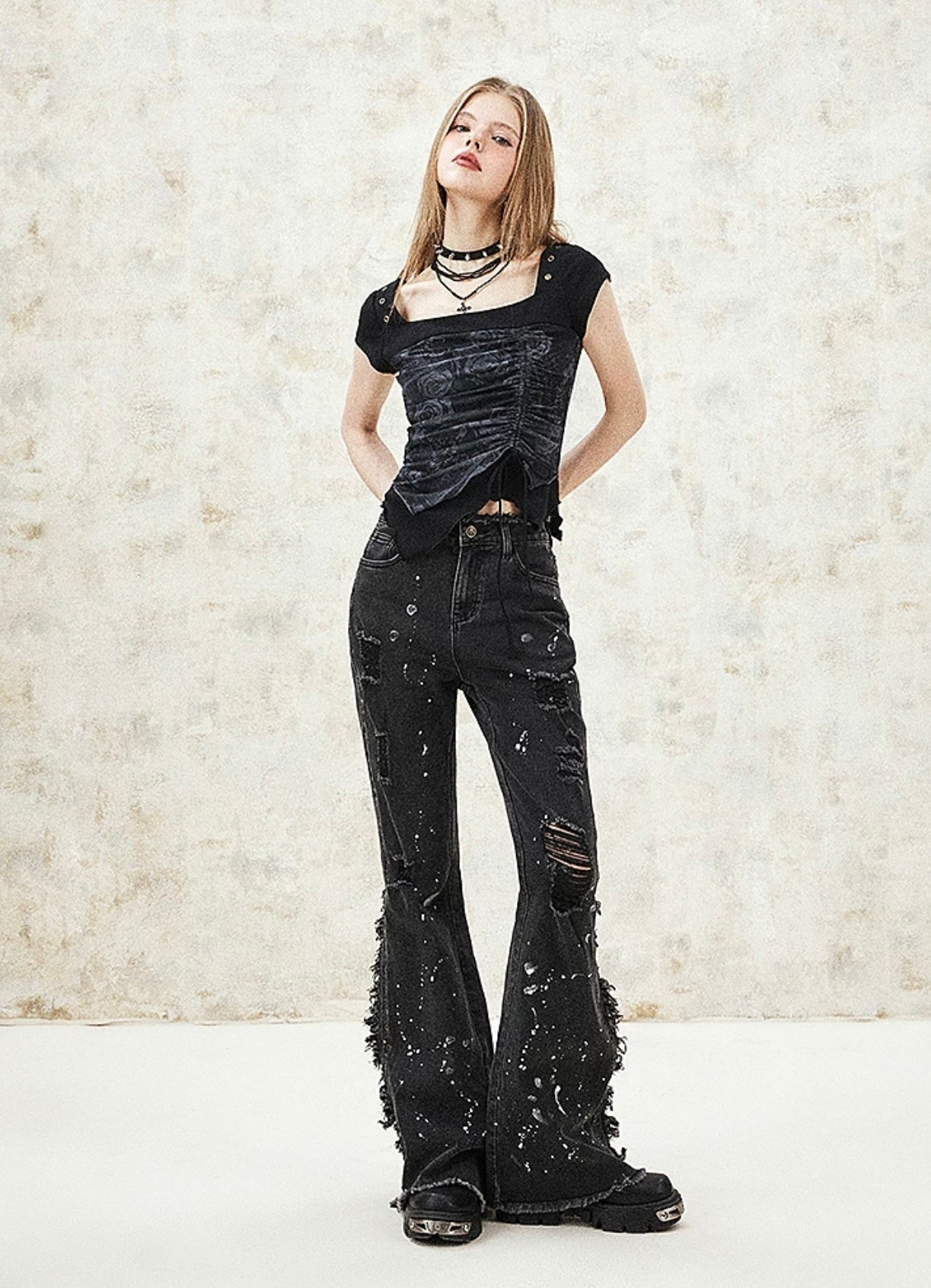 I'M ONE rock hottie splash in clip lip lip jeans