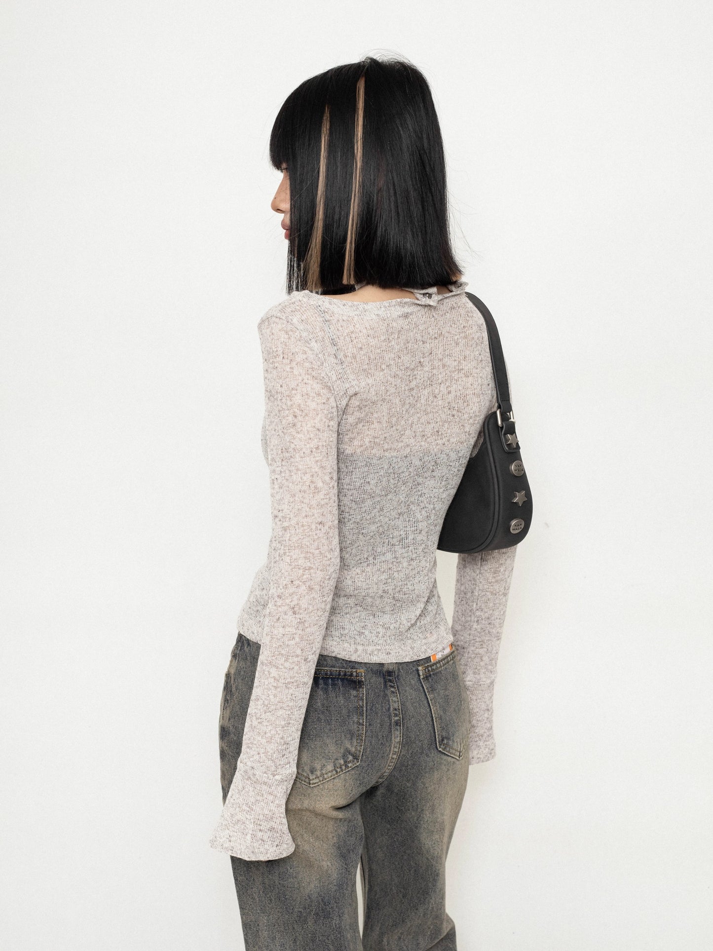 ZEROSTORE Tops Halter Neck Slim Waist Long Sleeve T-Shirt