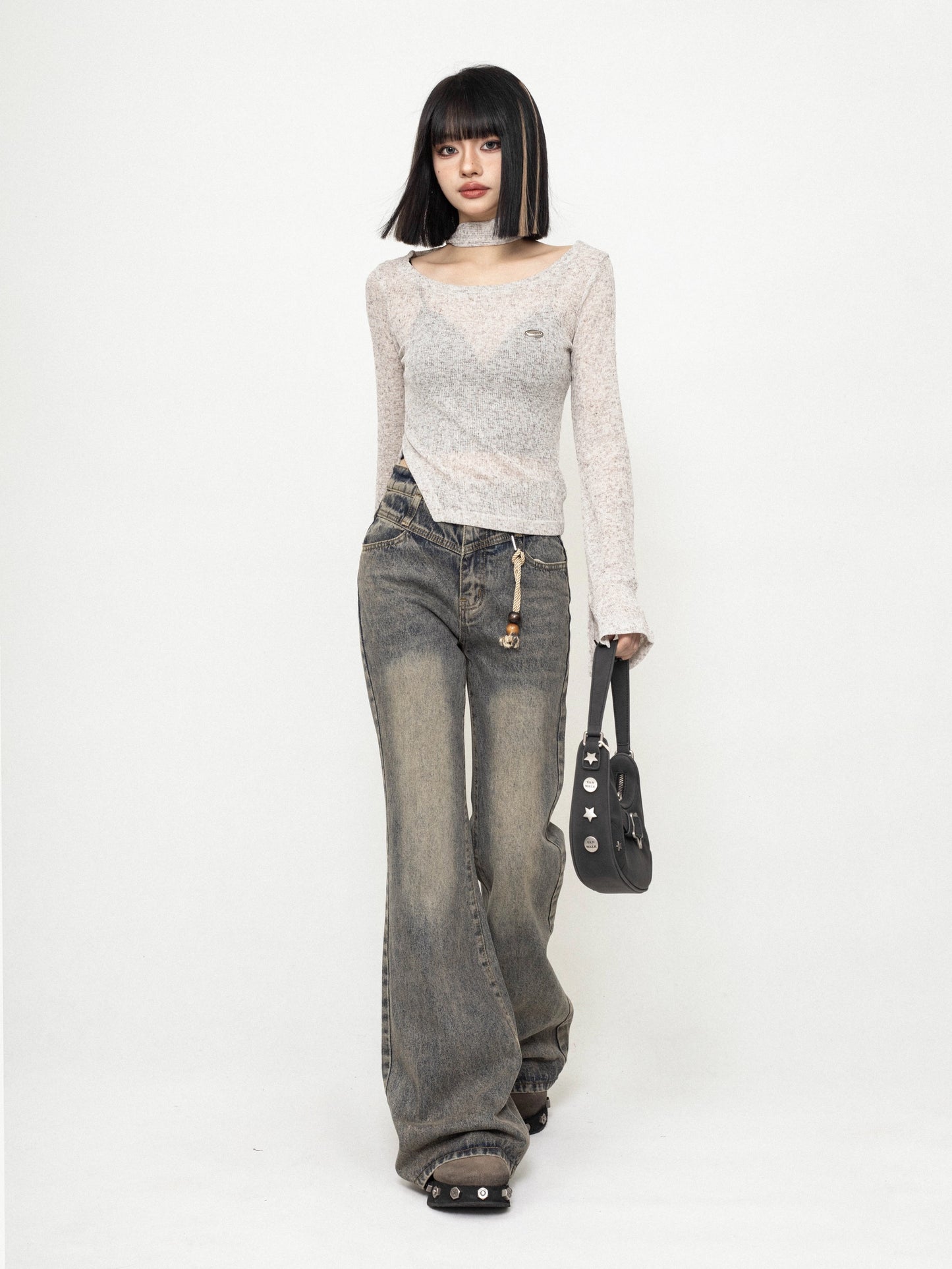 ZEROSTORE Tops Halter Neck Slim Waist Long Sleeve T-Shirt