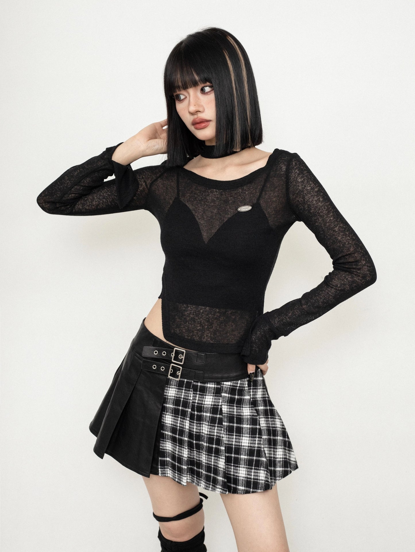 ZEROSTORE Tops Halter Neck Slim Waist Long Sleeve T-Shirt