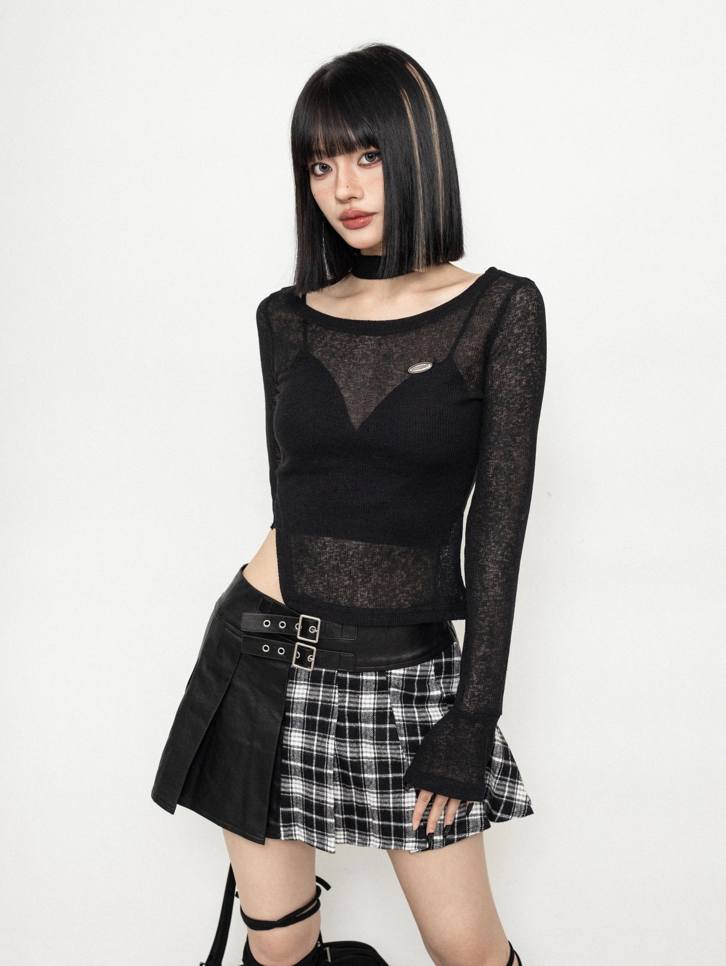 ZEROSTORE Tops Halter Neck Slim Waist Long Sleeve T-Shirt