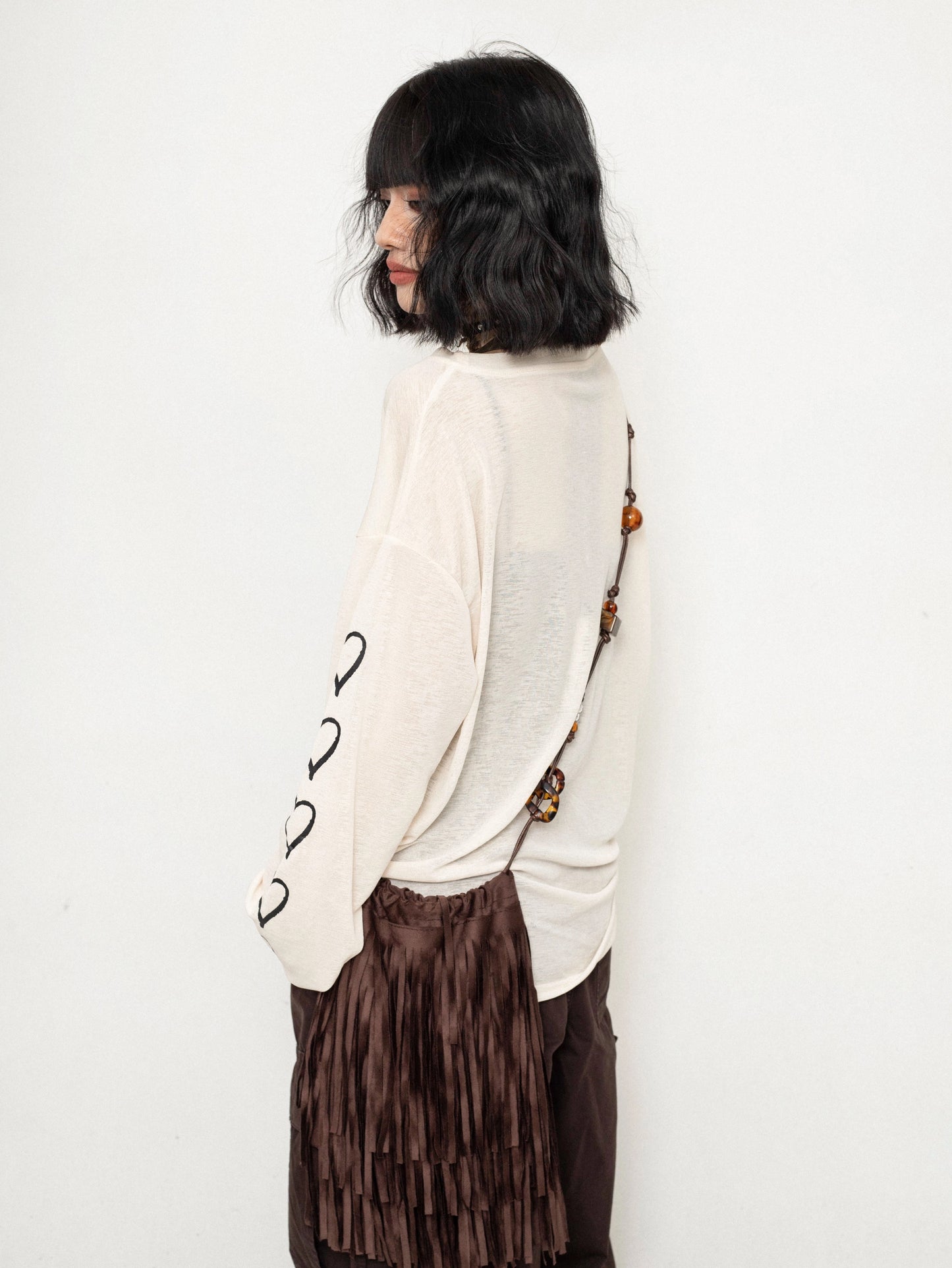 ZEROSTORE Mesh blouse top love graffiti knit