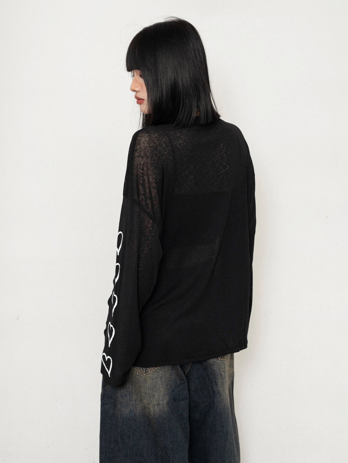 ZEROSTORE Mesh blouse top love graffiti knit