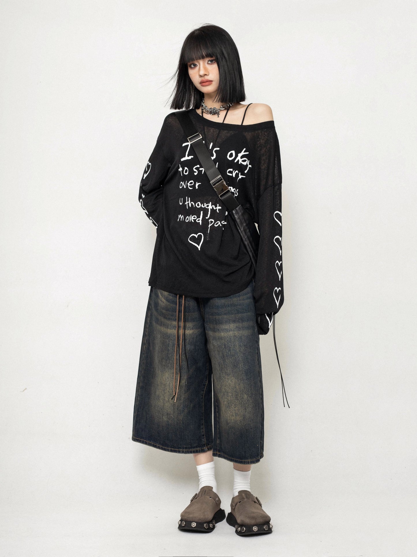 ZEROSTORE Mesh blouse top love graffiti knit