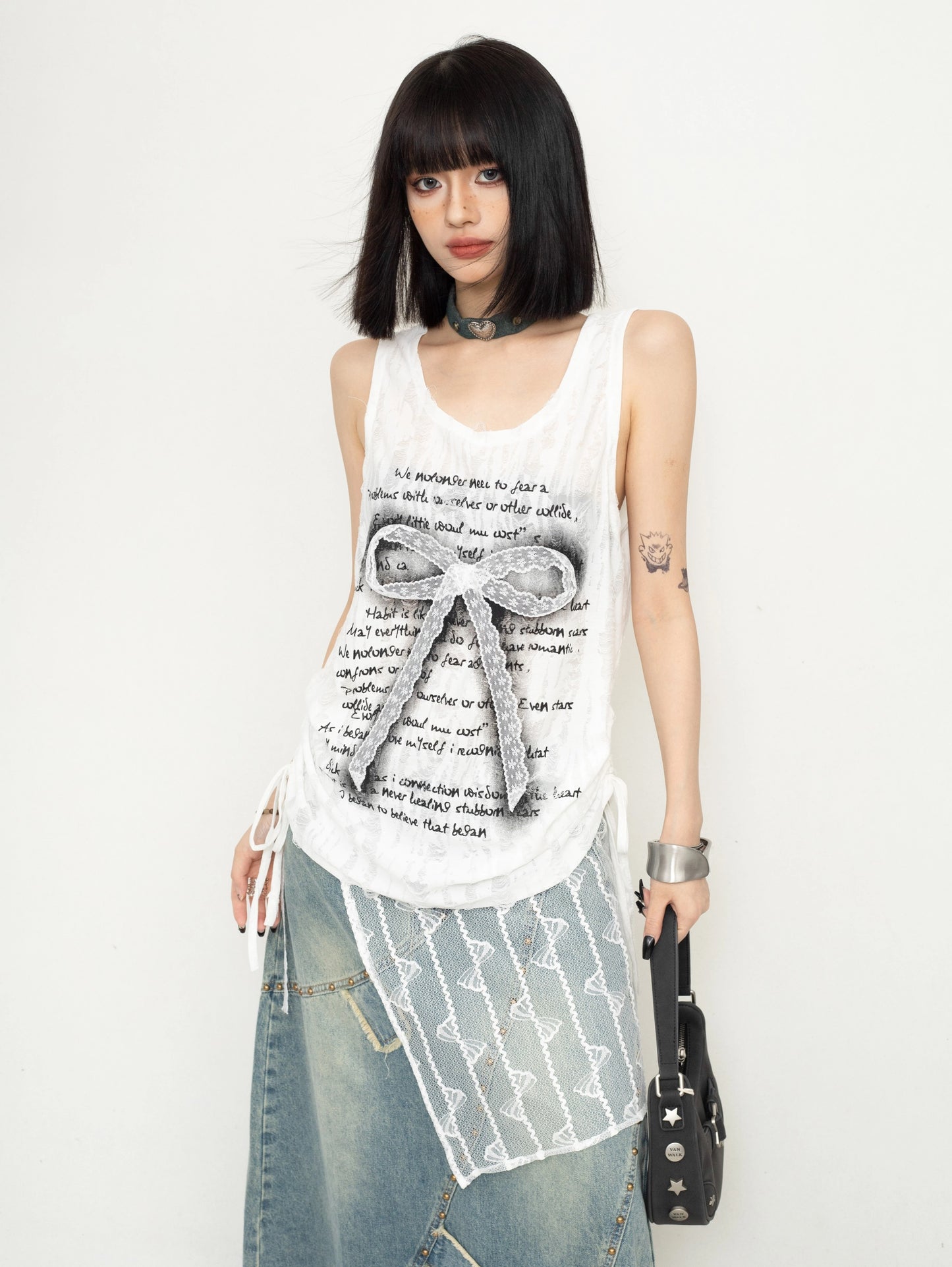 ZEROSTORE Wasteland Style Bow Lace Sleeveless Hole Vest