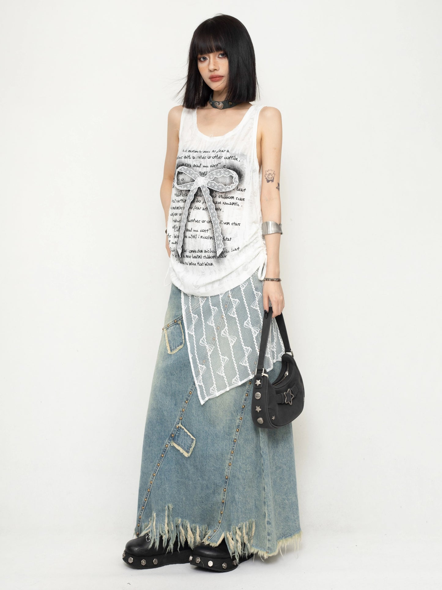 ZEROSTORE Wasteland Style Bow Lace Sleeveless Hole Vest