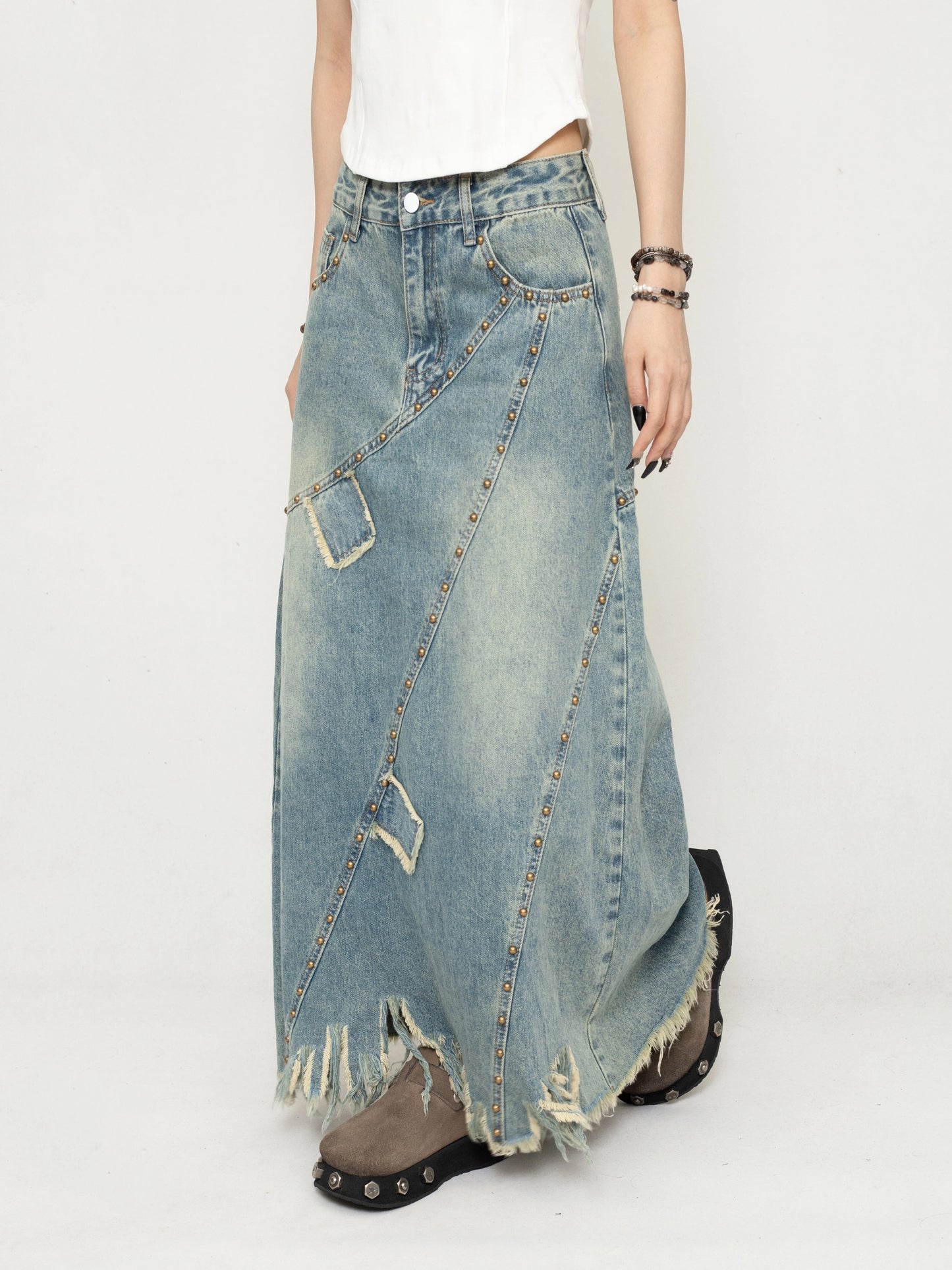 ZEROSTORE Retro design denim skirt mid length skirt