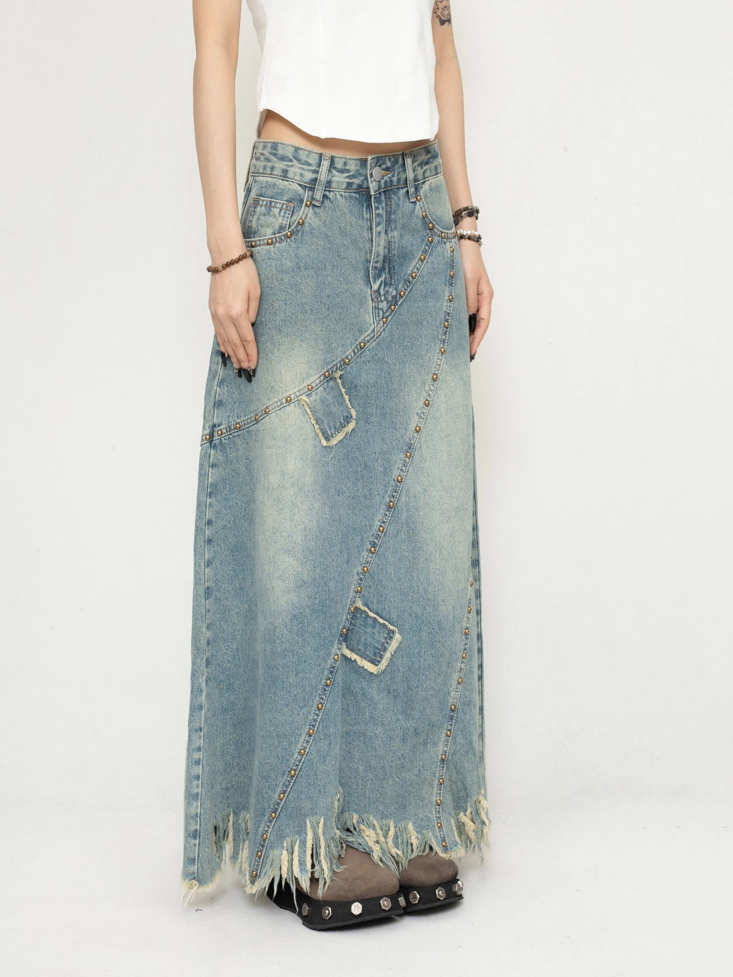 ZEROSTORE Retro design denim skirt mid length skirt
