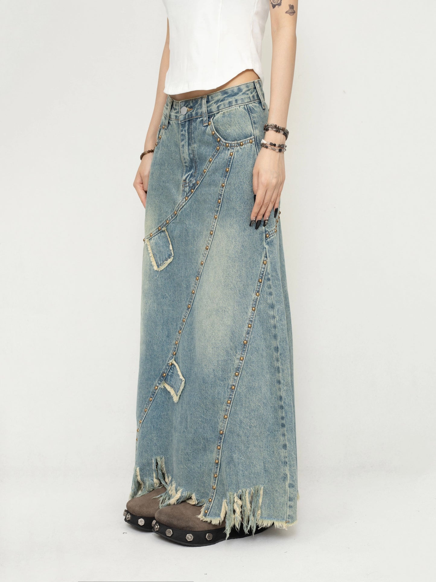 ZEROSTORE Retro design denim skirt mid length skirt