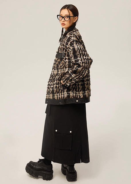 EZEK&STUDIO Black Woven Plaid Chambray Jacket