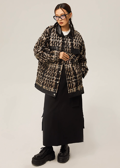 EZEK&STUDIO Black Woven Plaid Chambray Jacket