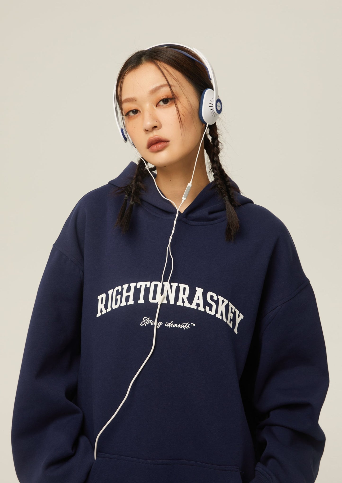 EZEK&STUDIO Navy Print Loose Hoodie